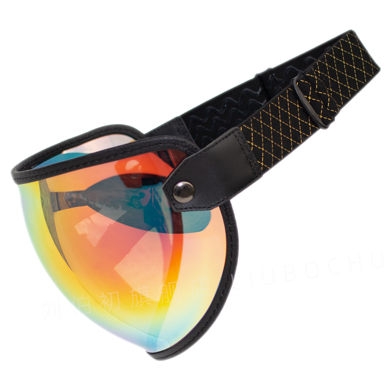 刘伯初绑带护目镜 摩托头盔泡泡镜 3/4复古半盔 夏盔四季透明风镜