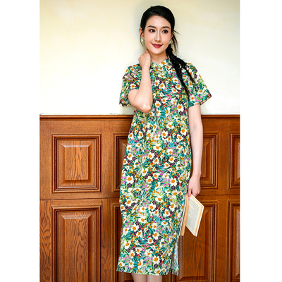 碎花短袖修身国风中式改良旗袍裙