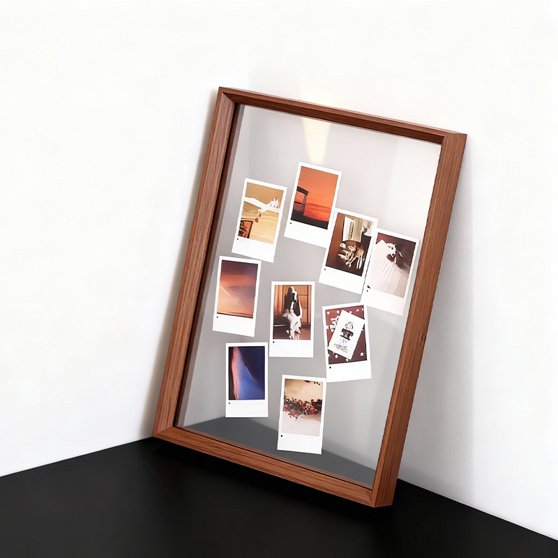 胡桃木色桌面摆台相框收纳展示