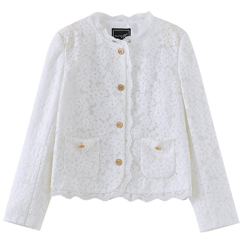 圆领时尚休闲拼接蕾丝短外套