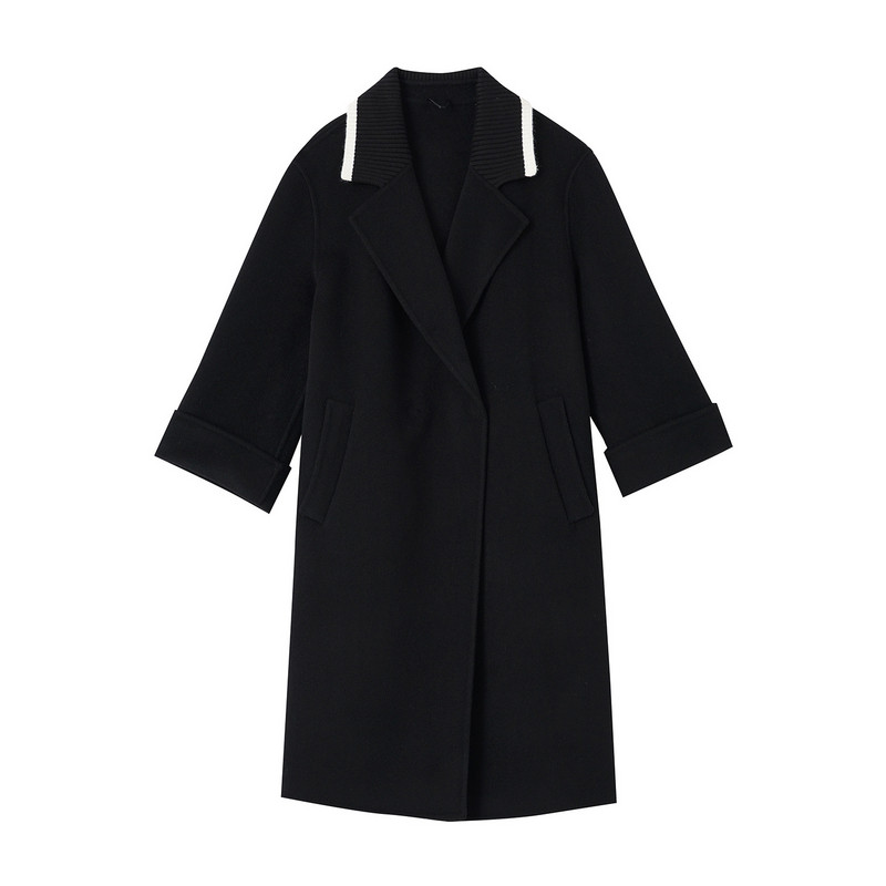 欧昵雪100%绵羊毛双面呢大衣女