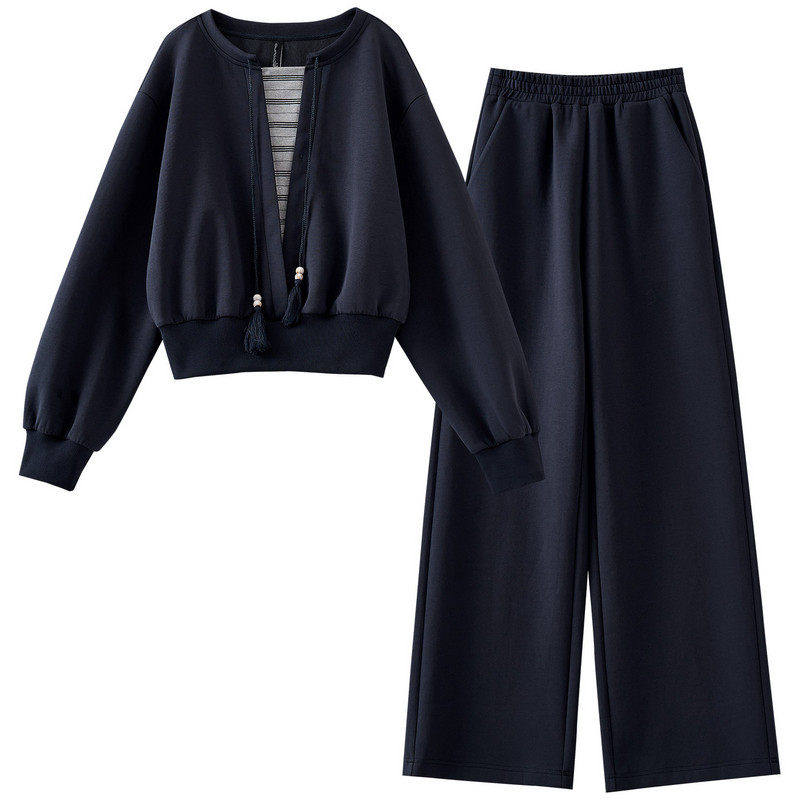 【玉米粉丝专享】条纹拼接短款卫衣卫裤休闲运动两件套SR222,女装/女士精品,时尚套装,淘宝优惠券,粉丝福利购,淘宝优惠卷