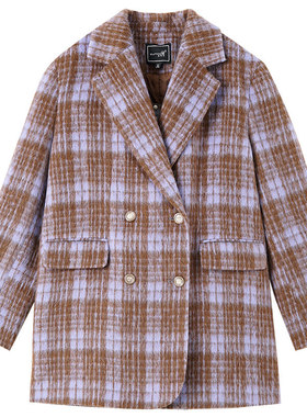 【年度大清仓】时尚翻驳领格子加厚呢子西装外套CN231