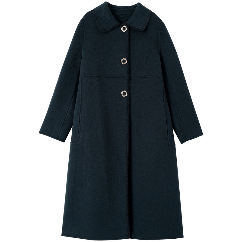 欧昵雪娃娃领绵羊毛双面呢大衣女