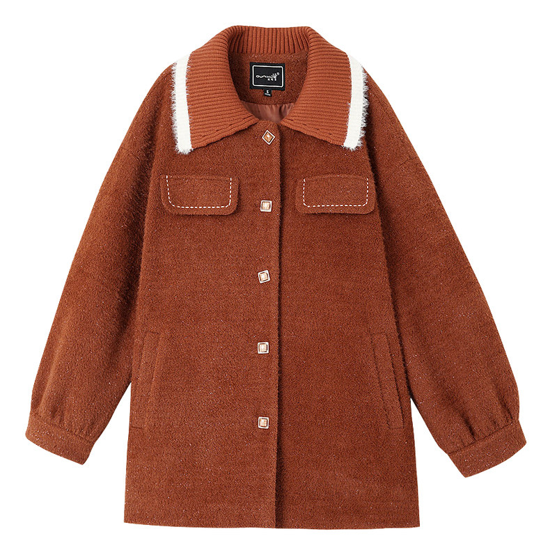 翻领显瘦加绒大衣女长袖毛呢外套