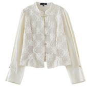 立领盘扣撞料拼接蕾丝开衫 长袖 SQ267 爆米花粉丝专享