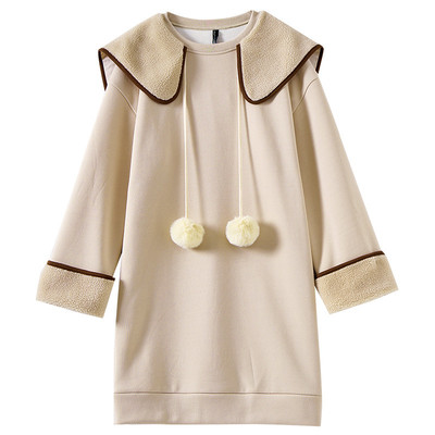 【cc家居控】领印花时尚宽松加绒加厚卫衣连衣裙DQ131