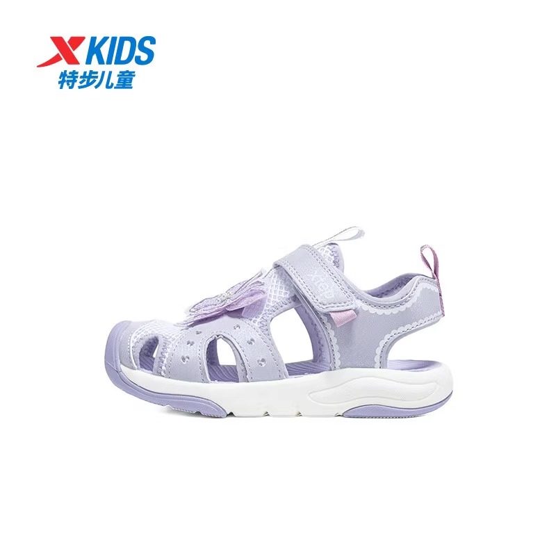 特步儿童女童凉鞋拖鞋2025秋季女小童蝴蝶包头凉拖鞋675314503002