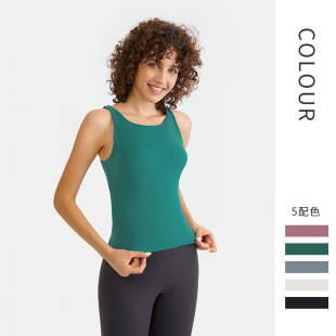 lu单瑜伽服女夏运动背心防震U型美背无袖跑步健身速干上衣带胸垫