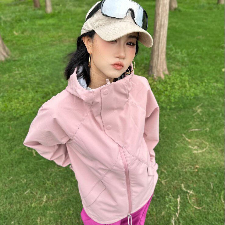 秋季山系风壳冲锋衣男女款防泼水磁吸多巴胺小个子户外徒步登山服