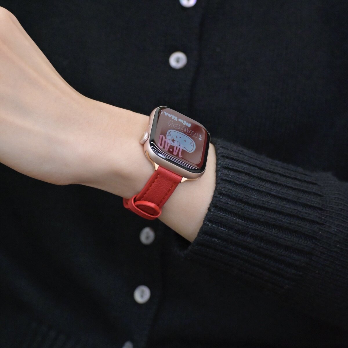 适用苹果手表 新款红色小羊皮iwatch表带真皮柔软秋冬applewatch创意表带s11表带