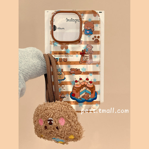 可爱蛋糕小熊面包手机壳带挂绳