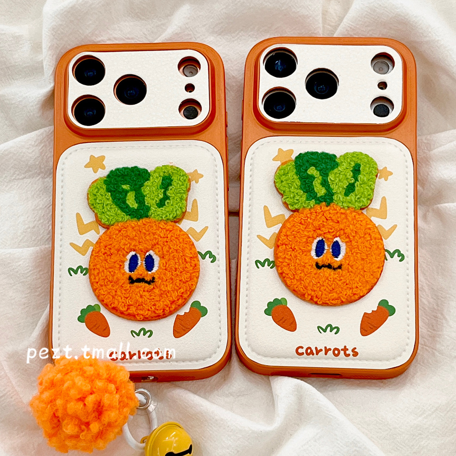 立体毛绒刺绣胡萝卜手机壳皮质