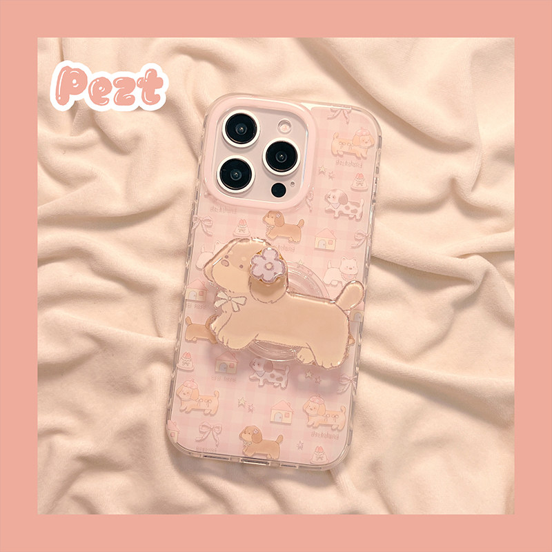 苹果手机壳可爱卡通小狗带支架