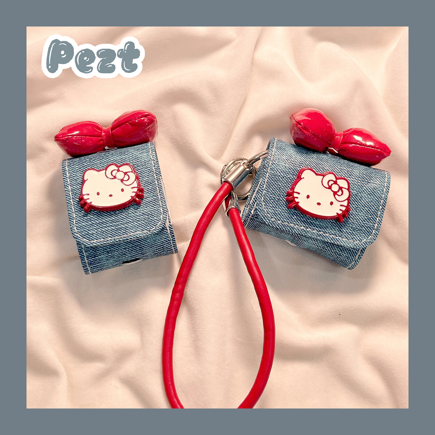 蝴蝶结hellokitty耳机套牛仔布