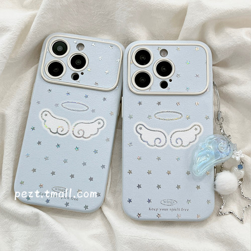 日韩ins翅膀镭射星星手机壳皮质