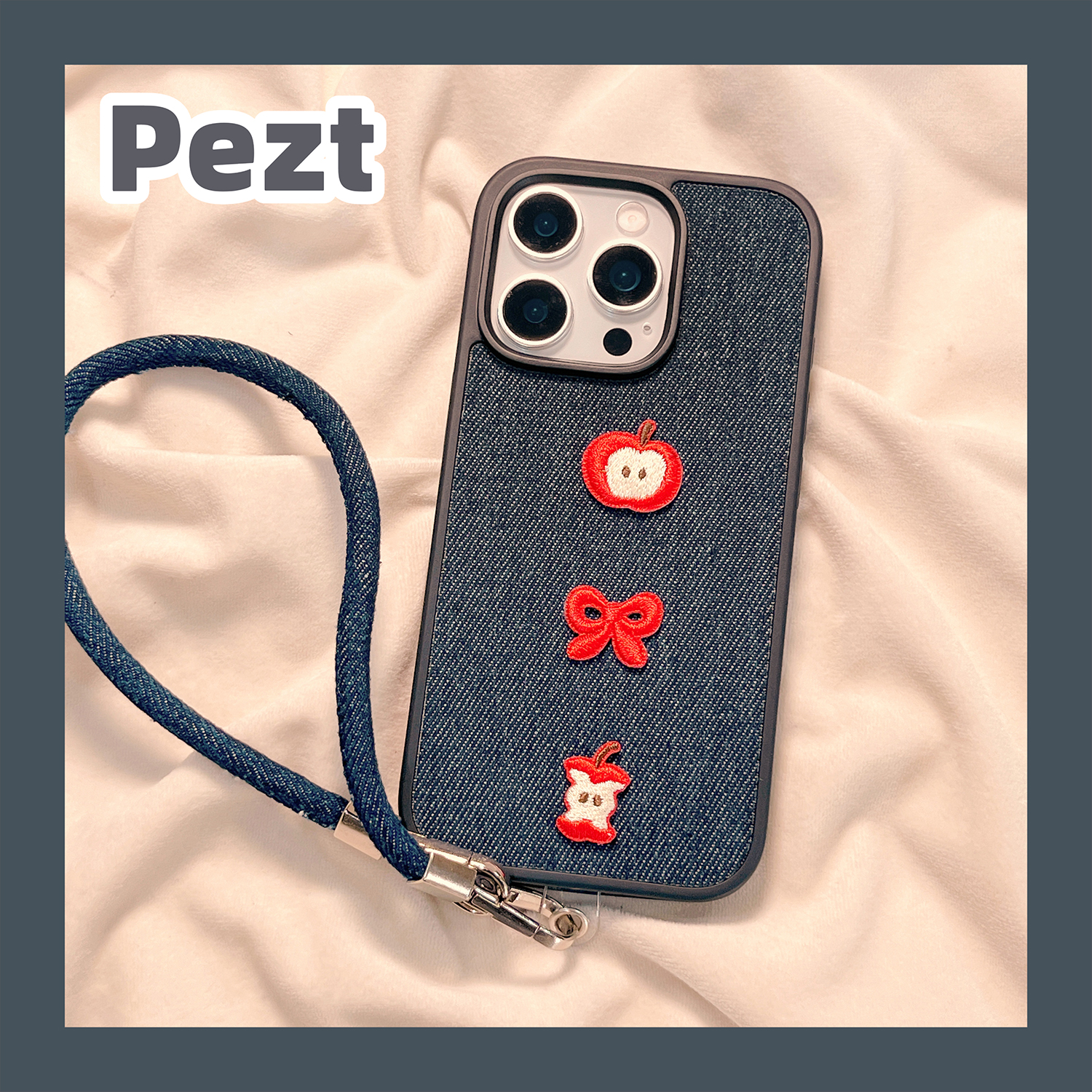 立体刺绣苹果水果手机壳牛仔布