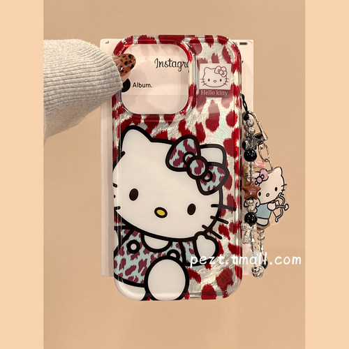 豹纹hellokitty手机壳带手链
