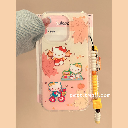 可爱hellokitty枫叶手机壳带手链