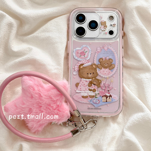 可爱小熊蜡烛爱心适用苹果17手机壳粉色iphone16promax少女心17promax新款15防摔套15Pro女14带挂绳16全包13