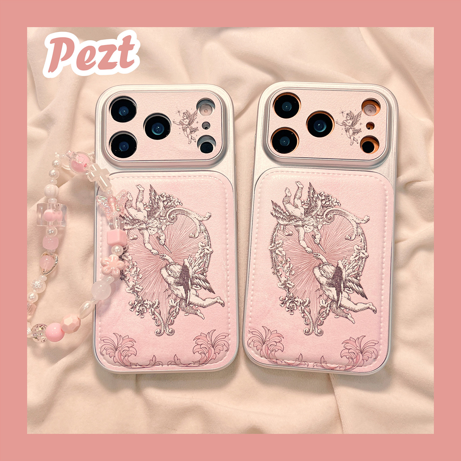 粉色爱心丘比特天使适用苹果17手机壳皮质iphone16promax软壳17promax新款15防摔保护套14硅胶16女全包带手链,3C数码配件,手机保护套/壳,淘宝优惠券,粉丝福利购,淘宝优惠卷