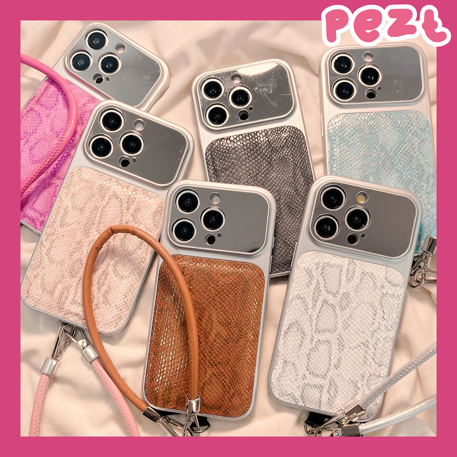 个性ins风蛇皮皮质手机壳带挂绳