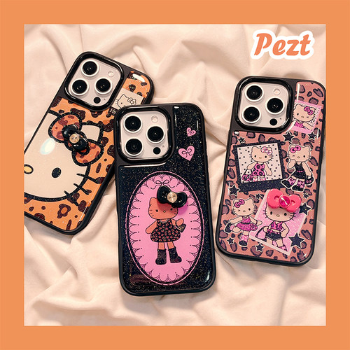 立体蝴蝶结豹纹猫咪滴胶手机壳