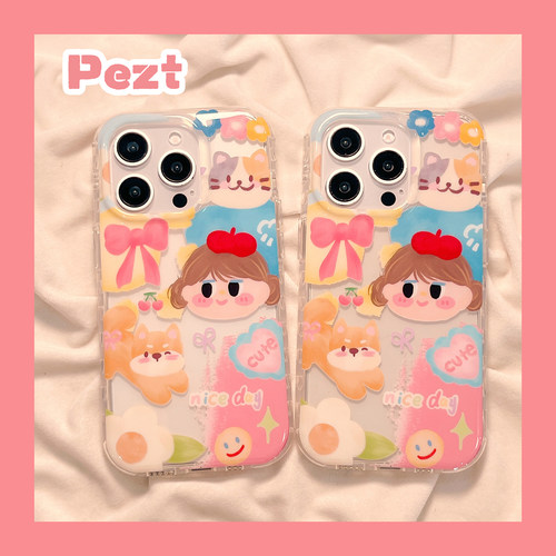 可爱猫咪小狗女孩蝴蝶结手机壳