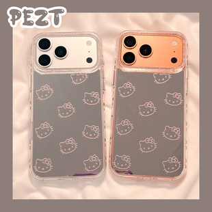 日韩可爱卡通猫咪镜面适用苹果17手机壳镜子iphone16promax高级感17promax新款15防摔15Pro女14硬壳16全包13