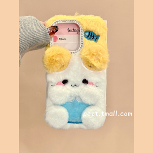 ins风可爱卡通毛绒猫咪适用苹果17手机壳毛茸茸iphone16promax秋冬17promax新款13防摔套15Pro萌系14女16全包