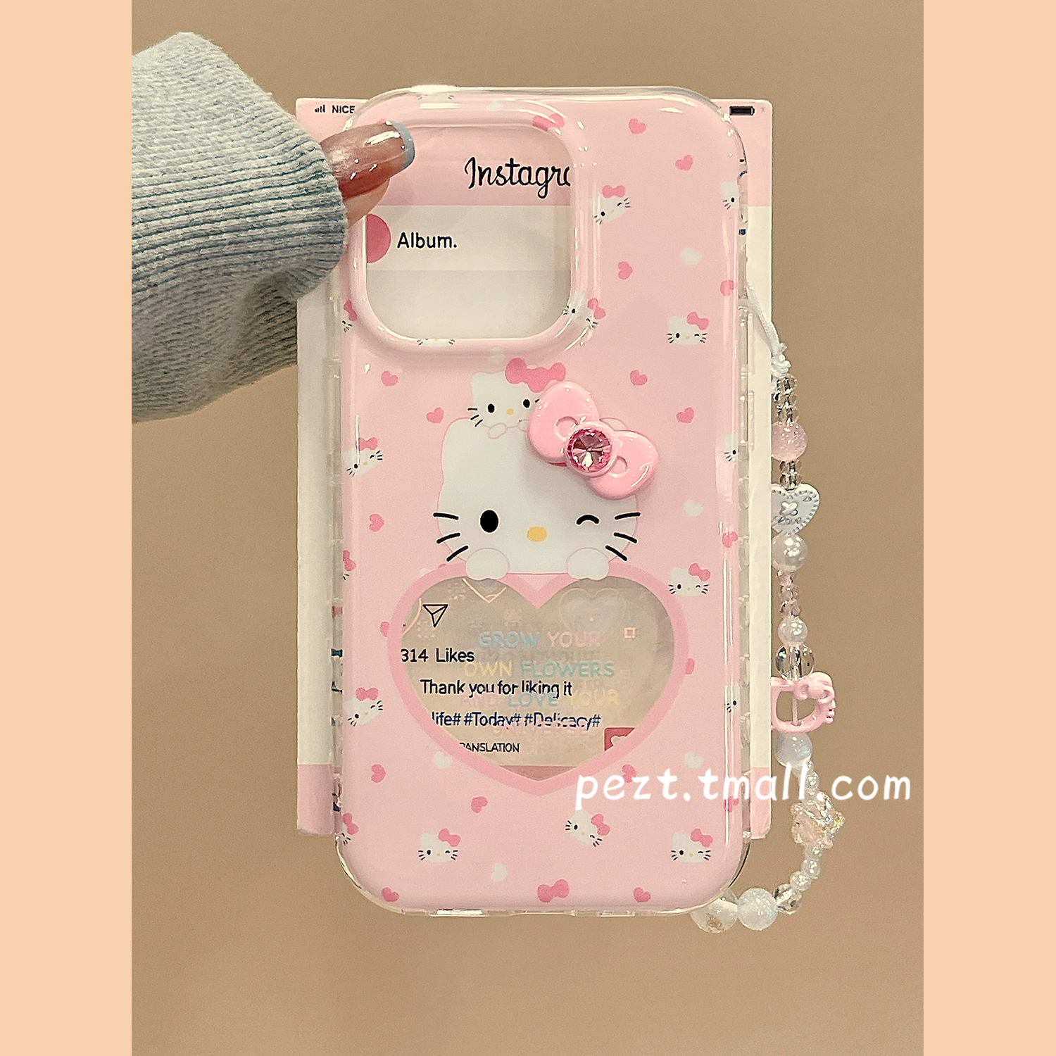 粉色爱心hellokitty适用苹果17手机壳带手链iphone16promax萌系17pro新款13防摔15ProMax少女心14女16Pro全包