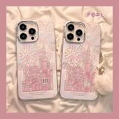 新年粉色烟花城堡适用苹果14手机壳少女心iphone15promax喜庆新款 13pro防摔12硅胶14pro高级感11女款 13全包软