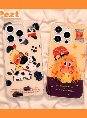 涂鸦小狗女孩适用苹果16手机壳情侣iphone17promax新款13pro防摔14ProMax硅胶15女款14pro卡通12保护套13全包