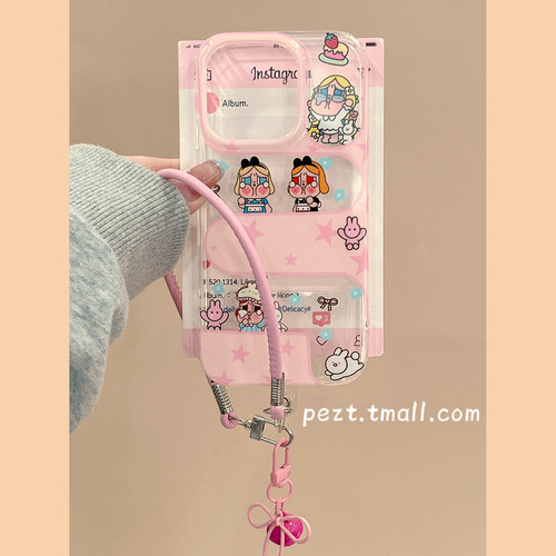 粉色潮玩可爱哭娃手机壳带手链