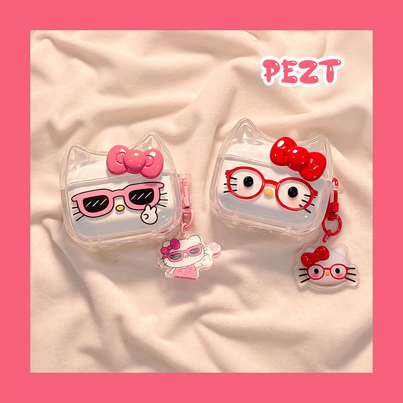 眼镜猫咪立体蝴蝶结适用AirPods1/2保护套AirPods4代苹果耳机套女无线蓝牙耳机壳airpodspro2新三代防摔新款,3C数码配件,耳机保护套,淘宝优惠券,粉丝福利购,淘宝优惠卷