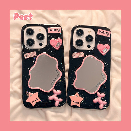 苹果手机壳滴胶镜面粉色少女心