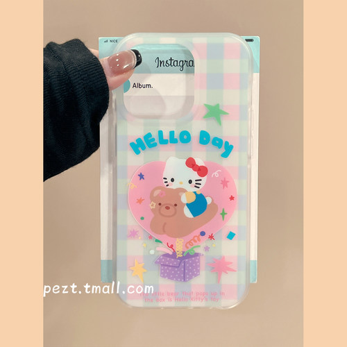 彩色格子hellokitty少女心手机壳