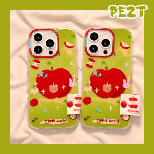 涂鸦红苹果可爱小动物手机壳
