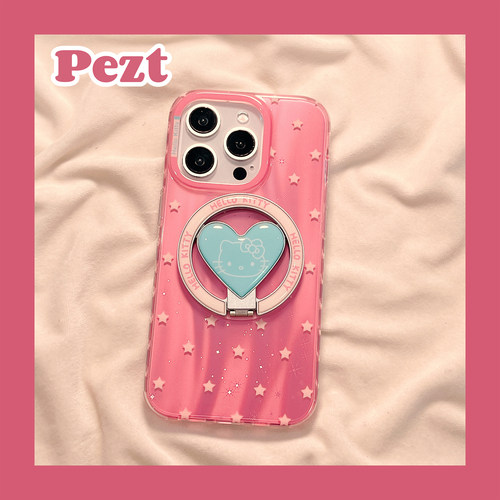 粉色360可旋转爱心支架手机壳