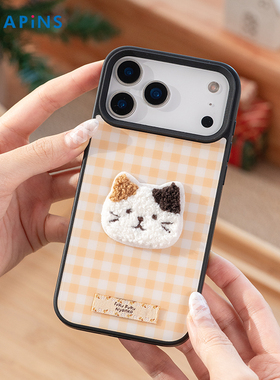 【格子小猫手机壳】HAPiNS小猫秋冬适用苹果17iphone保护套promax