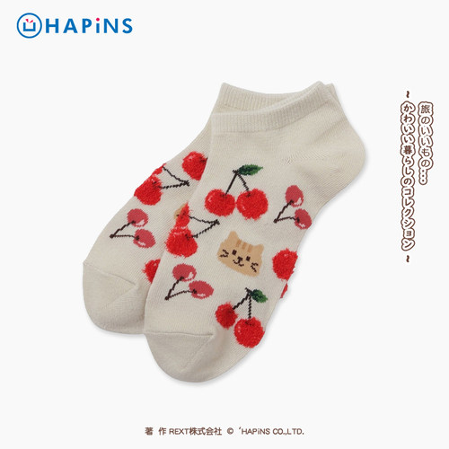 日本HAPiNS2026春夏季可爱猫咪短款袜子女款袜船袜弹力减龄女袜
