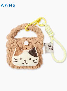 日本HAPiN三花猫耳机包针织可爱迷你防摔收纳包包口红小件编织包