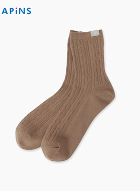 HAPiNS猫咪春秋中筒袜白色配勃肯鞋月子袜无骨堆堆袜女款秋冬