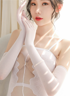 日系性感伪娘cos超薄丝袜五指手套可爱男士反串用品长筒白色袜子