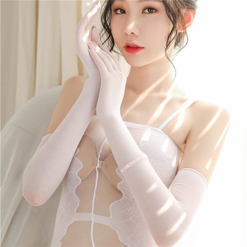 日系性感伪娘cos超薄丝袜五指手套可爱男士反串用品长筒白色袜子