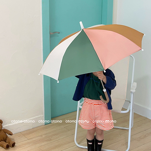 莫兰迪色丹麦北欧风儿童雨伞韩系拼接轻便小幼儿园男女宝宝长柄伞