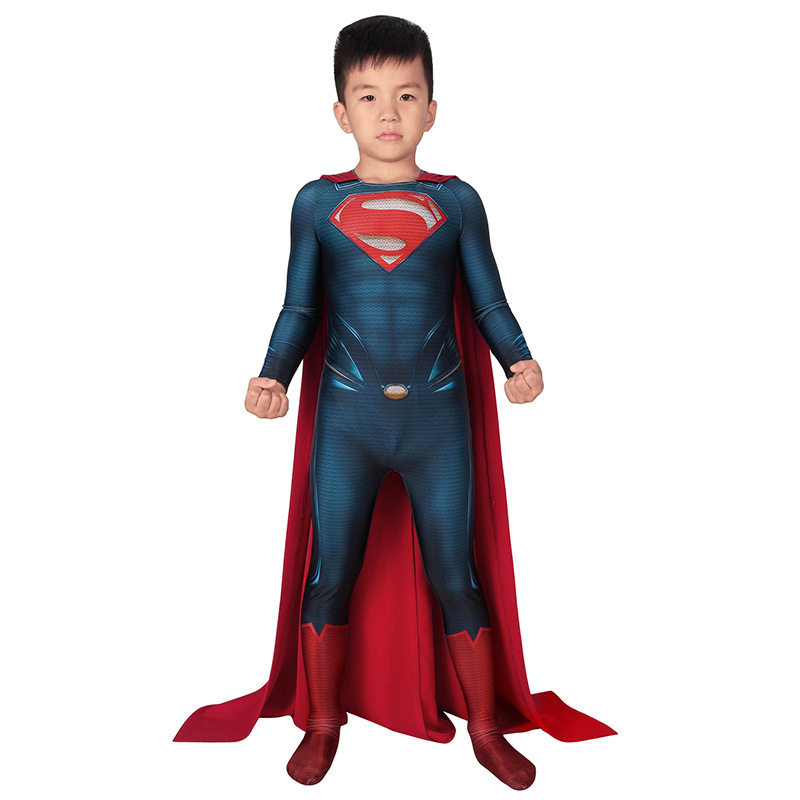 超人儿童紧身衣cos钢铁之躯超人克拉克·肯特连体衣3D印花万圣节