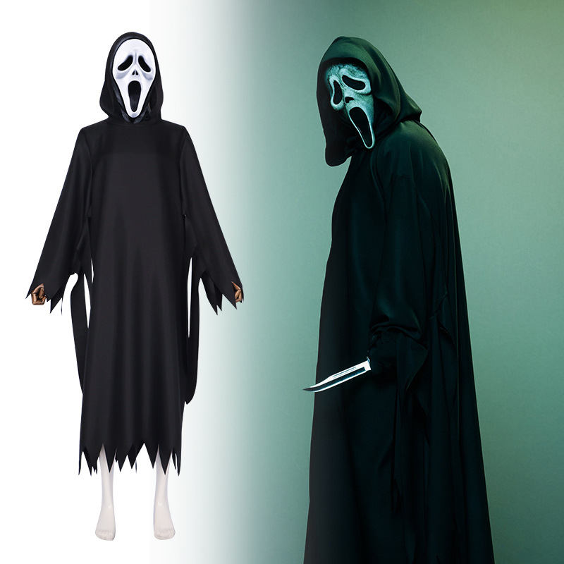 惊声尖叫 6 cos服 鬼脸杀手面具cosplay服骷髅鬼面具恐怖派对衣服