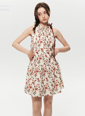 Flowery Bubble泡沫花市一衣两穿夏季挂脖碎花无袖连衣裙吊带裙子