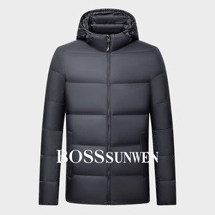 BOSSSUNWEN奢暖90鸭绒轻商务男士行政御寒保暖轻奢高蓬连帽羽绒服